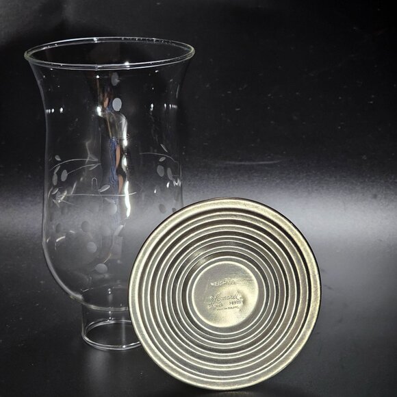 Leonard Colonial Hurricane Candlestick Holder 10" Etched Glass Pewter Base vtg 8 - Picture 5 of 9